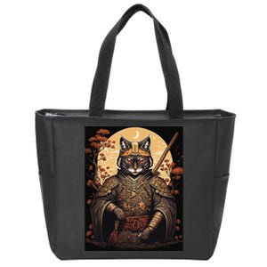 Japanese Art Cat Ninja Ukiyo-e Anime Style Samurai Cat Zip Tote Bag