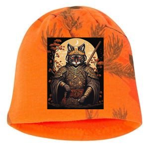 Japanese Art Cat Ninja Ukiyo-e Anime Style Samurai Cat Kati - Camo Knit Beanie