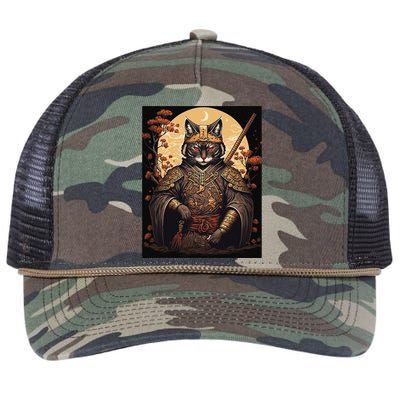 Japanese Art Cat Ninja Ukiyo-e Anime Style Samurai Cat Retro Rope Trucker Hat Cap