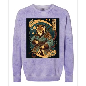 Japanese Art Cat Ninja Ukiyo-e Anime Style Samurai Cat Colorblast Crewneck Sweatshirt