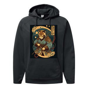 Japanese Art Cat Ninja Ukiyo-e Anime Style Samurai Cat Performance Fleece Hoodie