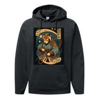 Japanese Art Cat Ninja Ukiyo-e Anime Style Samurai Cat Performance Fleece Hoodie