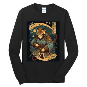 Japanese Art Cat Ninja Ukiyo-e Anime Style Samurai Cat Tall Long Sleeve T-Shirt