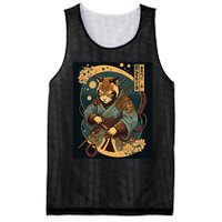 Japanese Art Cat Ninja Ukiyo-e Anime Style Samurai Cat Mesh Reversible Basketball Jersey Tank