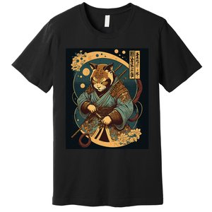 Japanese Art Cat Ninja Ukiyo-e Anime Style Samurai Cat Premium T-Shirt