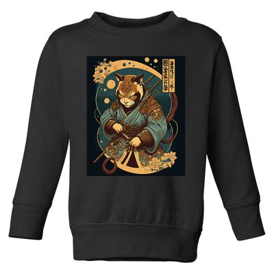 Japanese Art Cat Ninja Ukiyo-e Anime Style Samurai Cat Toddler Sweatshirt