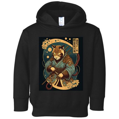 Japanese Art Cat Ninja Ukiyo-e Anime Style Samurai Cat Toddler Hoodie