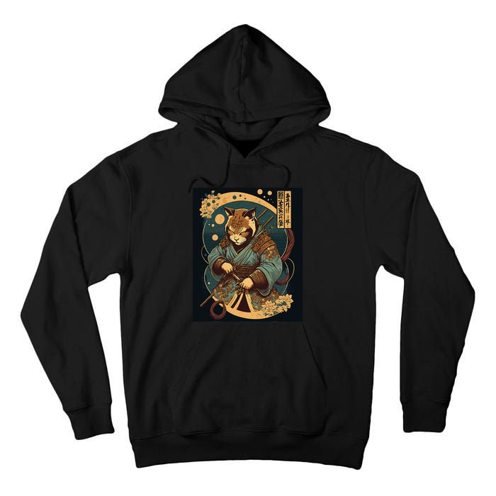 Japanese Art Cat Ninja Ukiyo-e Anime Style Samurai Cat Tall Hoodie