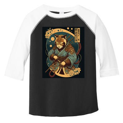 Japanese Art Cat Ninja Ukiyo-e Anime Style Samurai Cat Toddler Fine Jersey T-Shirt