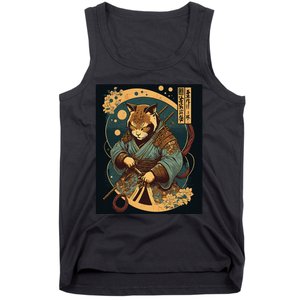 Japanese Art Cat Ninja Ukiyo-e Anime Style Samurai Cat Tank Top