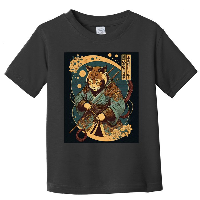 Japanese Art Cat Ninja Ukiyo-e Anime Style Samurai Cat Toddler T-Shirt