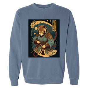 Japanese Art Cat Ninja Ukiyo-e Anime Style Samurai Cat Garment-Dyed Sweatshirt