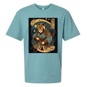 Japanese Art Cat Ninja Ukiyo-e Anime Style Samurai Cat Sueded Cloud Jersey T-Shirt