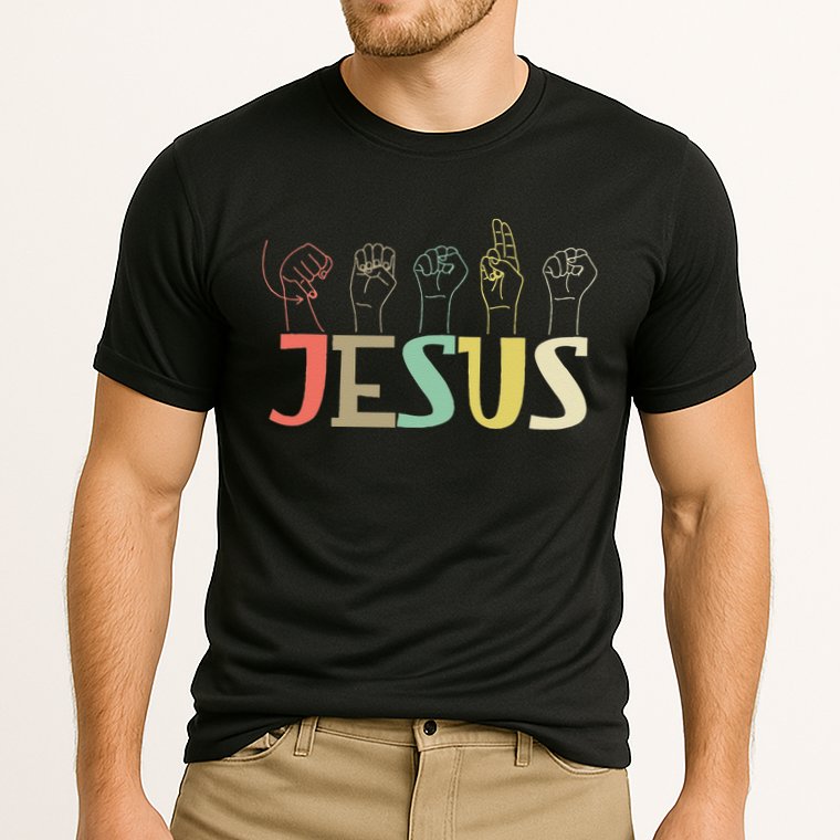 Jesus ASL Christian Deaf DHH ASL Teacher Sign Language Cooling Performance Crew T-Shirt