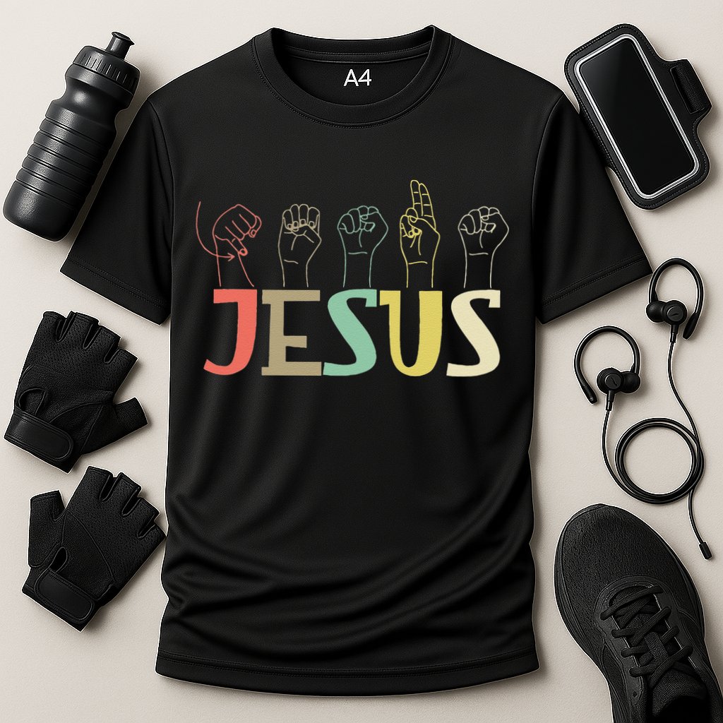 Jesus ASL Christian Deaf DHH ASL Teacher Sign Language Cooling Performance Crew T-Shirt