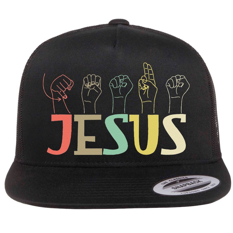Jesus ASL Christian Deaf DHH ASL Teacher Sign Language Flat Bill Trucker Hat