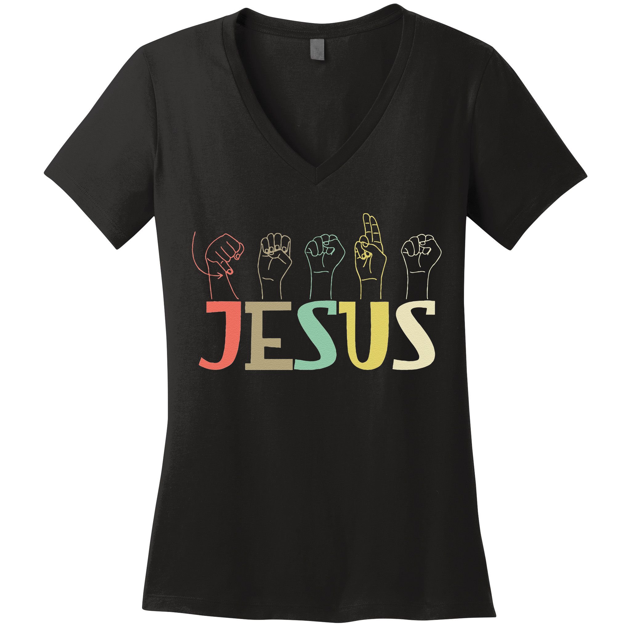 Jesus ASL Christian Deaf DHH ASL Teacher Sign Language Women's V-Neck T-Shirt