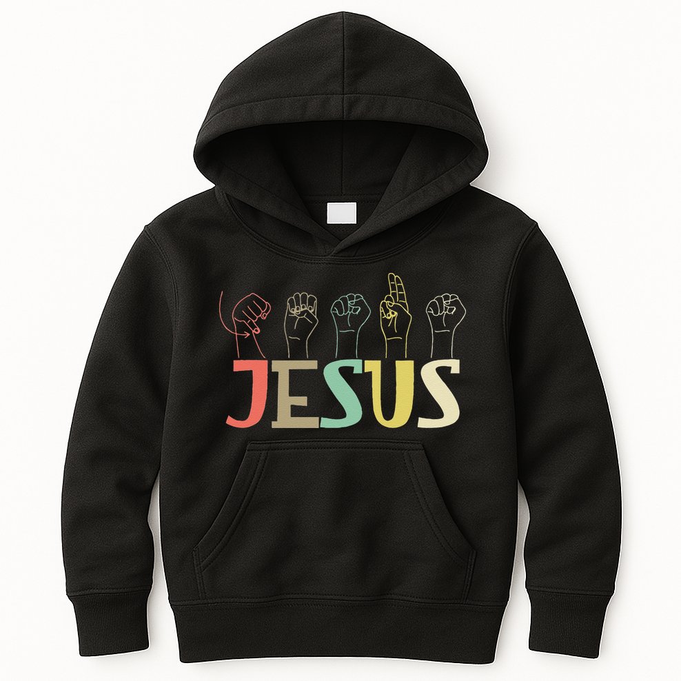 Jesus ASL Christian Deaf DHH ASL Teacher Sign Language Kids Hoodie