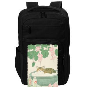 Japanese Art Cat In Bathtub Funny Anime Cat Lover Impact Tech Backpack