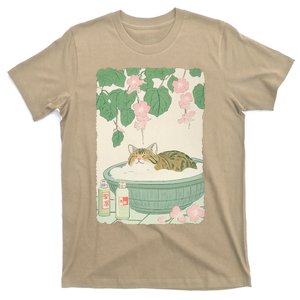 Japanese Art Cat In Bathtub Funny Anime Cat Lover T-Shirt