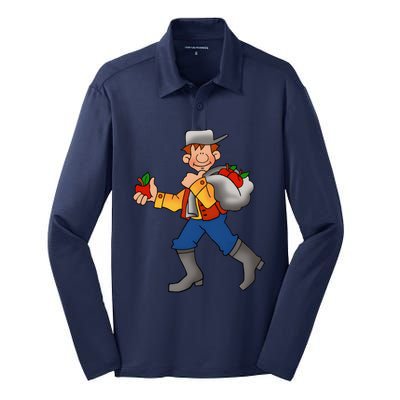 Johnny Appleseed Costume Funny Meme Silk Touch Performance Long Sleeve Polo