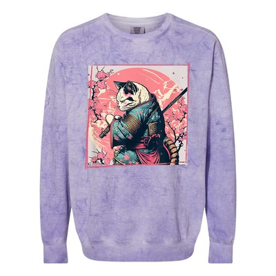 Japanese Art Cat Ninja Ukiyo E Anime Style Samurai Cat Colorblast Crewneck Sweatshirt