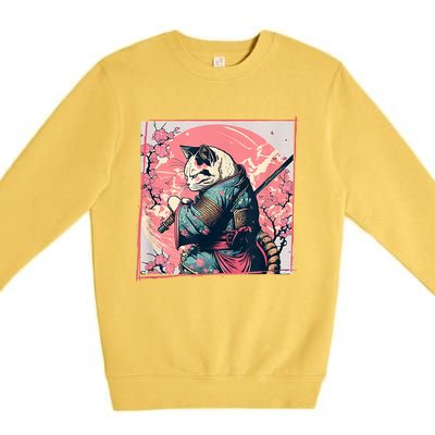 Japanese Art Cat Ninja Ukiyo E Anime Style Samurai Cat Premium Crewneck Sweatshirt