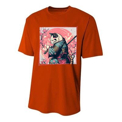 Japanese Art Cat Ninja Ukiyo E Anime Style Samurai Cat Performance Sprint T-Shirt