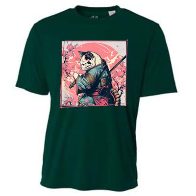 Japanese Art Cat Ninja Ukiyo E Anime Style Samurai Cat Cooling Performance Crew T-Shirt