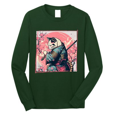 Japanese Art Cat Ninja Ukiyo E Anime Style Samurai Cat Long Sleeve Shirt