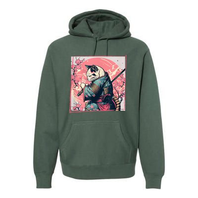 Japanese Art Cat Ninja Ukiyo E Anime Style Samurai Cat Premium Hoodie