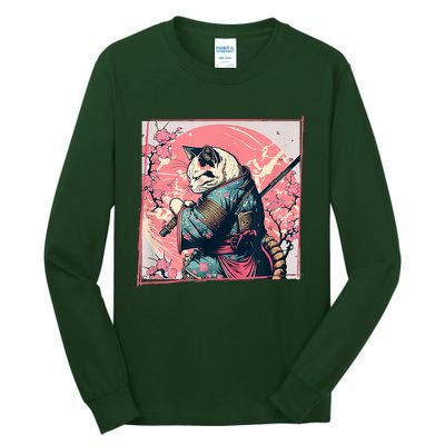 Japanese Art Cat Ninja Ukiyo E Anime Style Samurai Cat Tall Long Sleeve T-Shirt