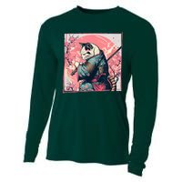 Japanese Art Cat Ninja Ukiyo E Anime Style Samurai Cat Cooling Performance Long Sleeve Crew