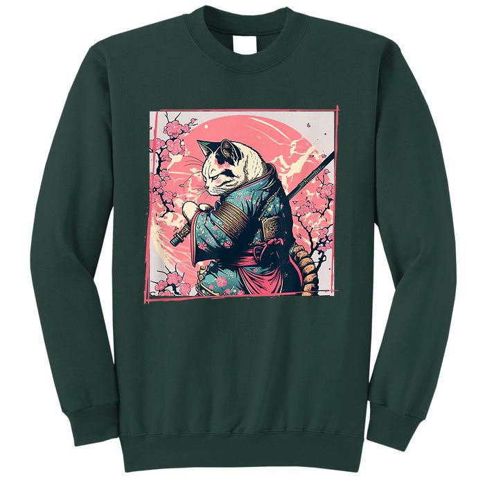 Japanese Art Cat Ninja Ukiyo E Anime Style Samurai Cat Tall Sweatshirt