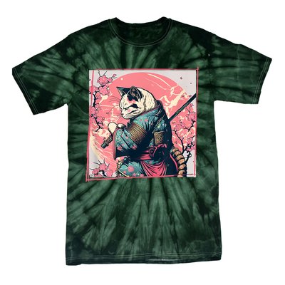 Japanese Art Cat Ninja Ukiyo E Anime Style Samurai Cat Tie-Dye T-Shirt