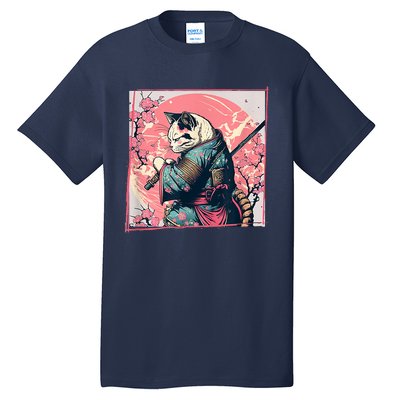 Japanese Art Cat Ninja Ukiyo E Anime Style Samurai Cat Tall T-Shirt