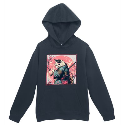 Japanese Art Cat Ninja Ukiyo E Anime Style Samurai Cat Urban Pullover Hoodie