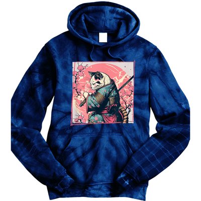 Japanese Art Cat Ninja Ukiyo E Anime Style Samurai Cat Tie Dye Hoodie