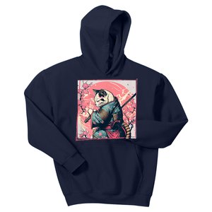 Japanese Art Cat Ninja Ukiyo E Anime Style Samurai Cat Kids Hoodie