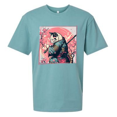 Japanese Art Cat Ninja Ukiyo E Anime Style Samurai Cat Sueded Cloud Jersey T-Shirt