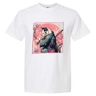 Japanese Art Cat Ninja Ukiyo E Anime Style Samurai Cat Garment-Dyed Heavyweight T-Shirt