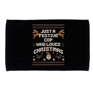 Just A Cop Who Loves Christmas Ugly Holiday Police Officer Gift Microfiber Hand Towel