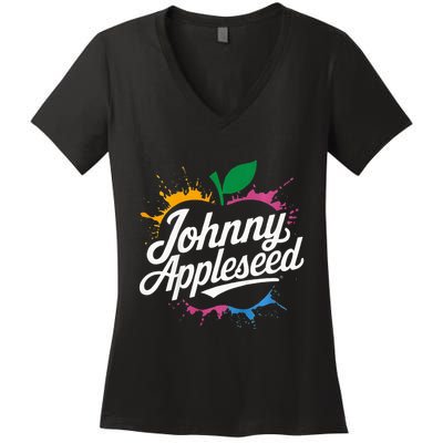 Johnny Appleseed Costume Celebrate Apples Farmer Women's V-Neck T-Shirt