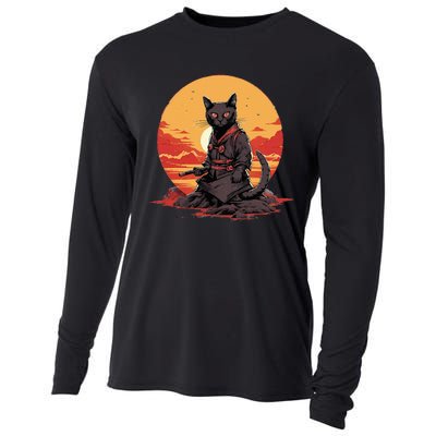 Japanese Art Cat Ninja Ukiyoe Anime Samurai Cat Cooling Performance Long Sleeve Crew