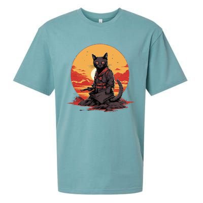 Japanese Art Cat Ninja Ukiyoe Anime Samurai Cat Sueded Cloud Jersey T-Shirt