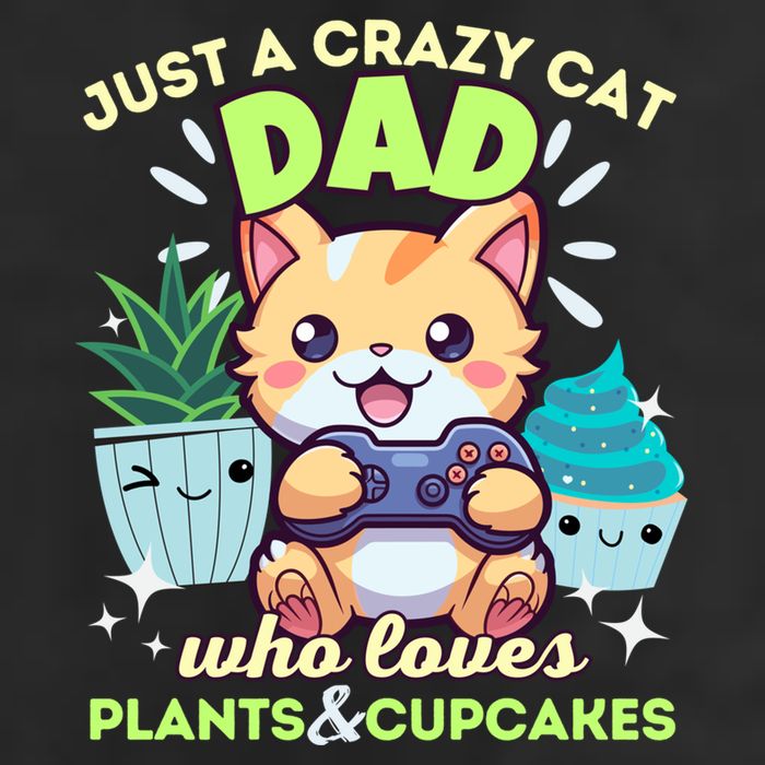 Just A Crazy Cat Dad Who Loves Plants Cupcakes And Gaming Funny Gift 7 Panel Mesh Trucker Snapback Hat