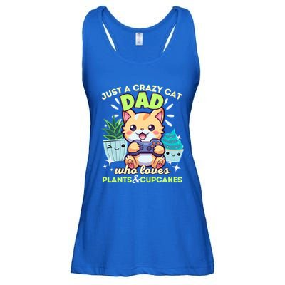 Just A Crazy Cat Dad Who Loves Plants Cupcakes And Gaming Funny Gift Ladies Essential Flowy Tank