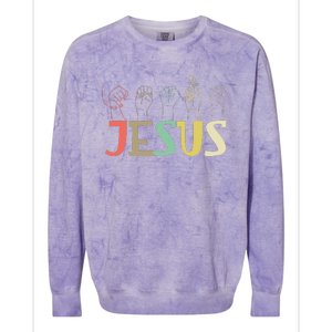 Jesus Asl Christian Deaf Dhh Asl Teacher Sign Language Colorblast Crewneck Sweatshirt