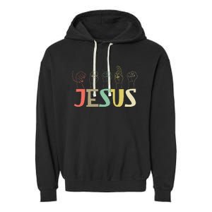 Jesus Asl Christian Deaf Dhh Asl Teacher Sign Language Garment-Dyed Fleece Hoodie