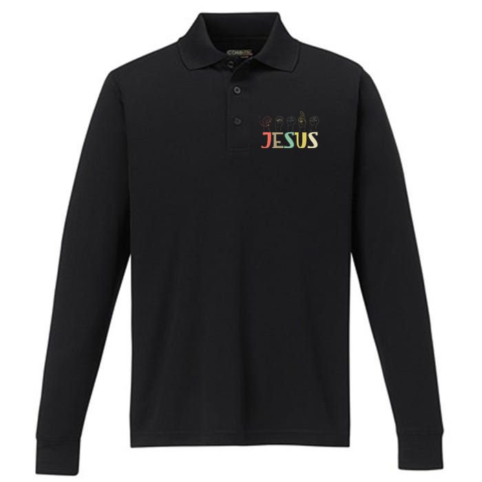 Jesus Asl Christian Deaf Dhh Asl Teacher Sign Language Performance Long Sleeve Polo